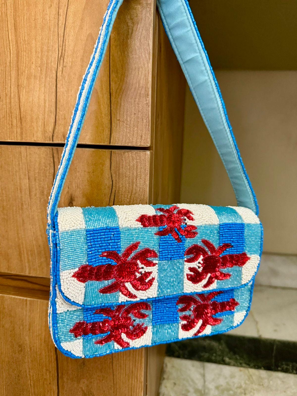 Handmade Lobster Picnic Beaded Clutch