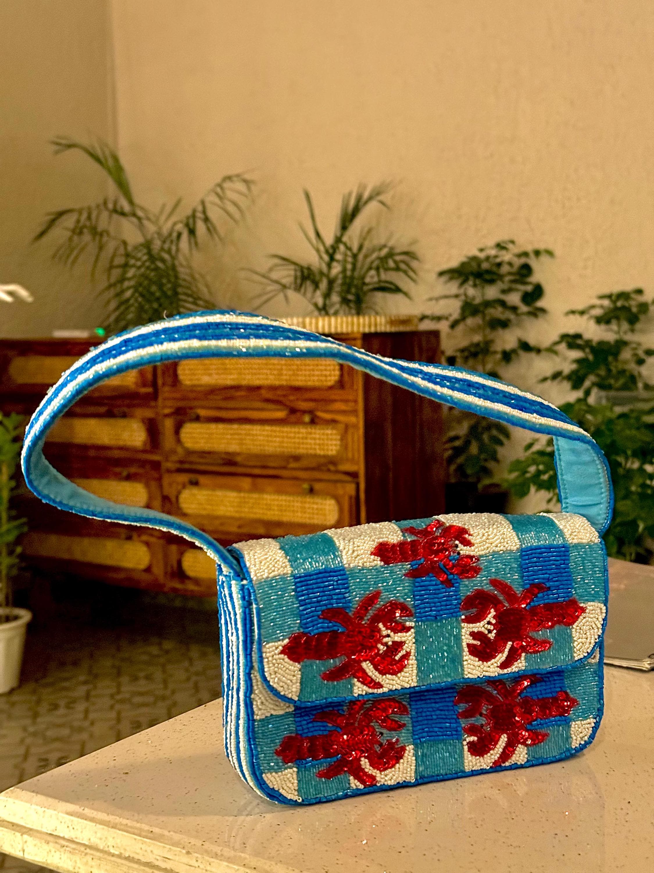 Handmade Lobster Picnic Beaded Clutch