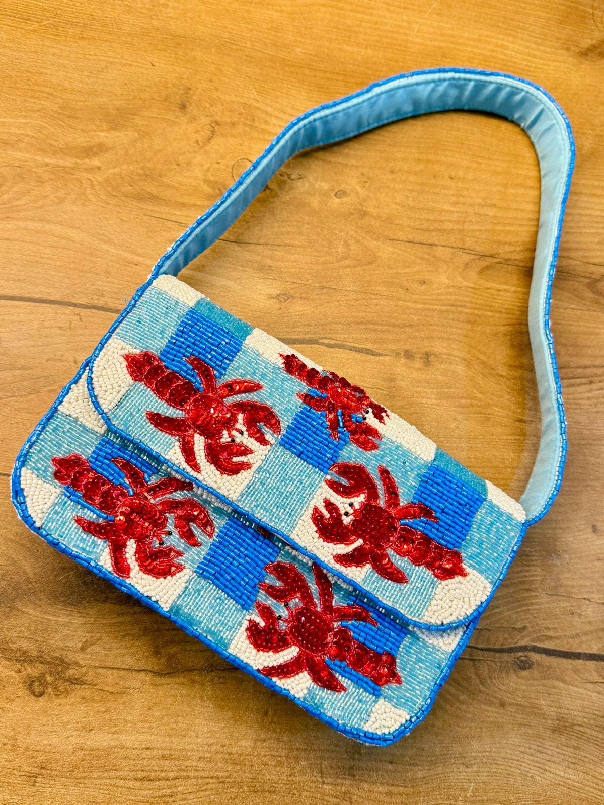 Handmade Lobster Picnic Beaded Clutch