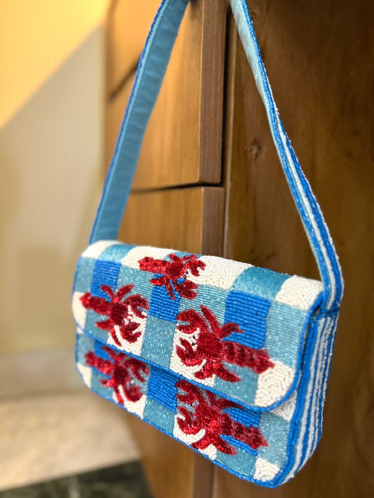 Handmade Lobster Picnic Beaded Clutch