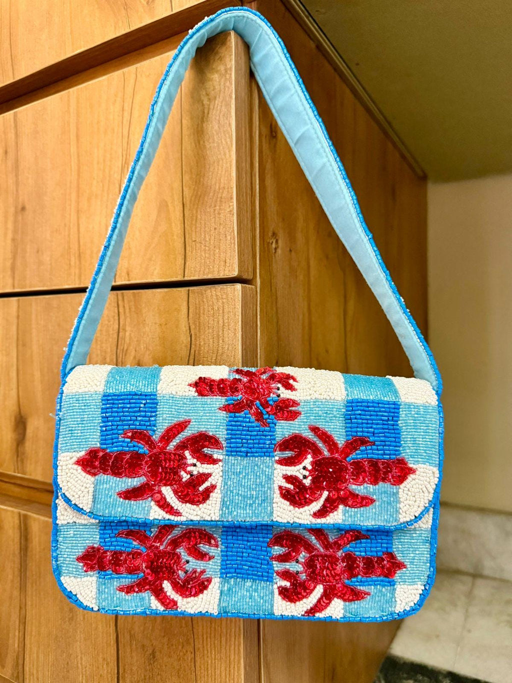 Handmade Lobster Picnic Beaded Clutch