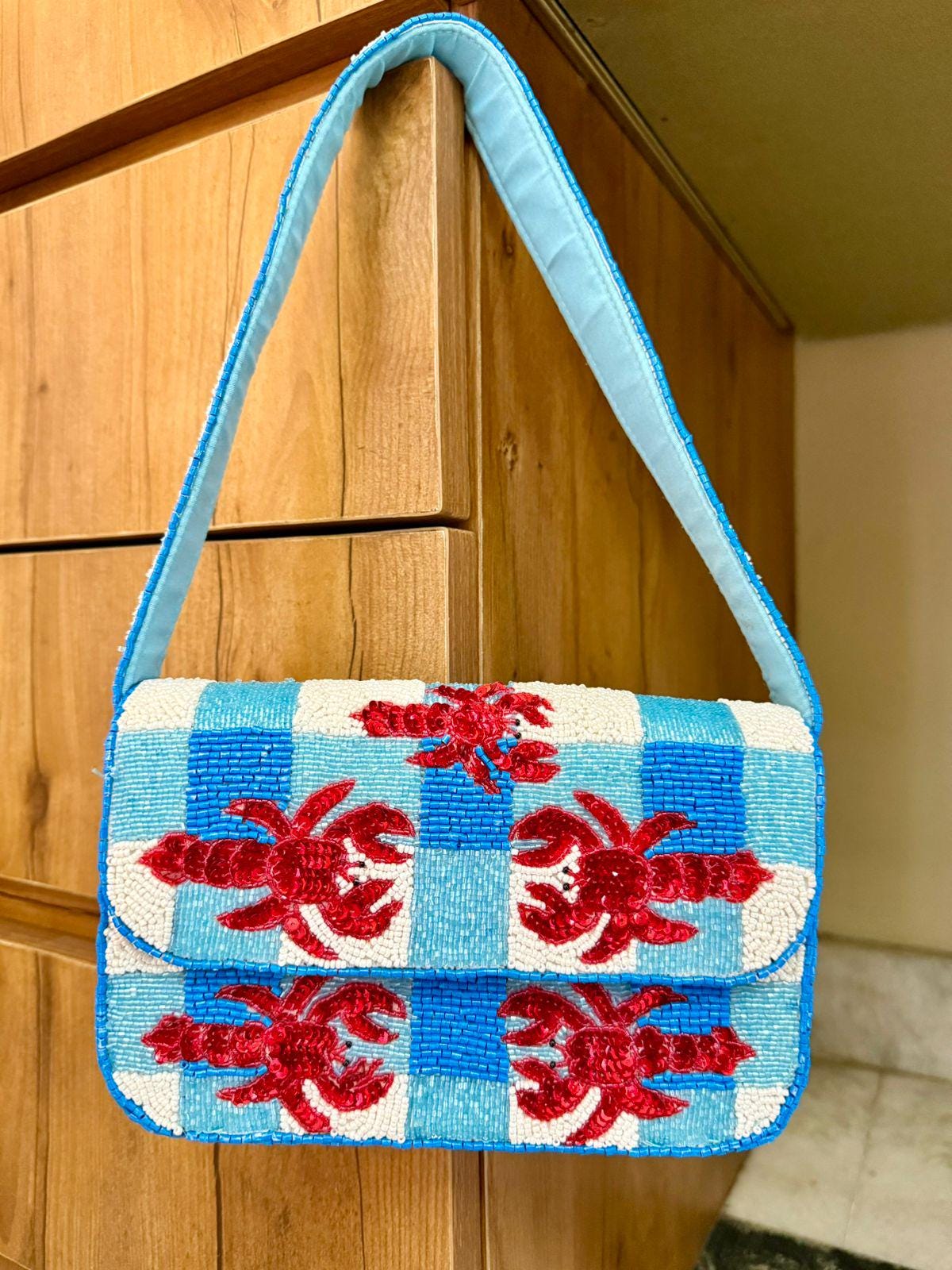 Handmade Lobster Picnic Beaded Clutch