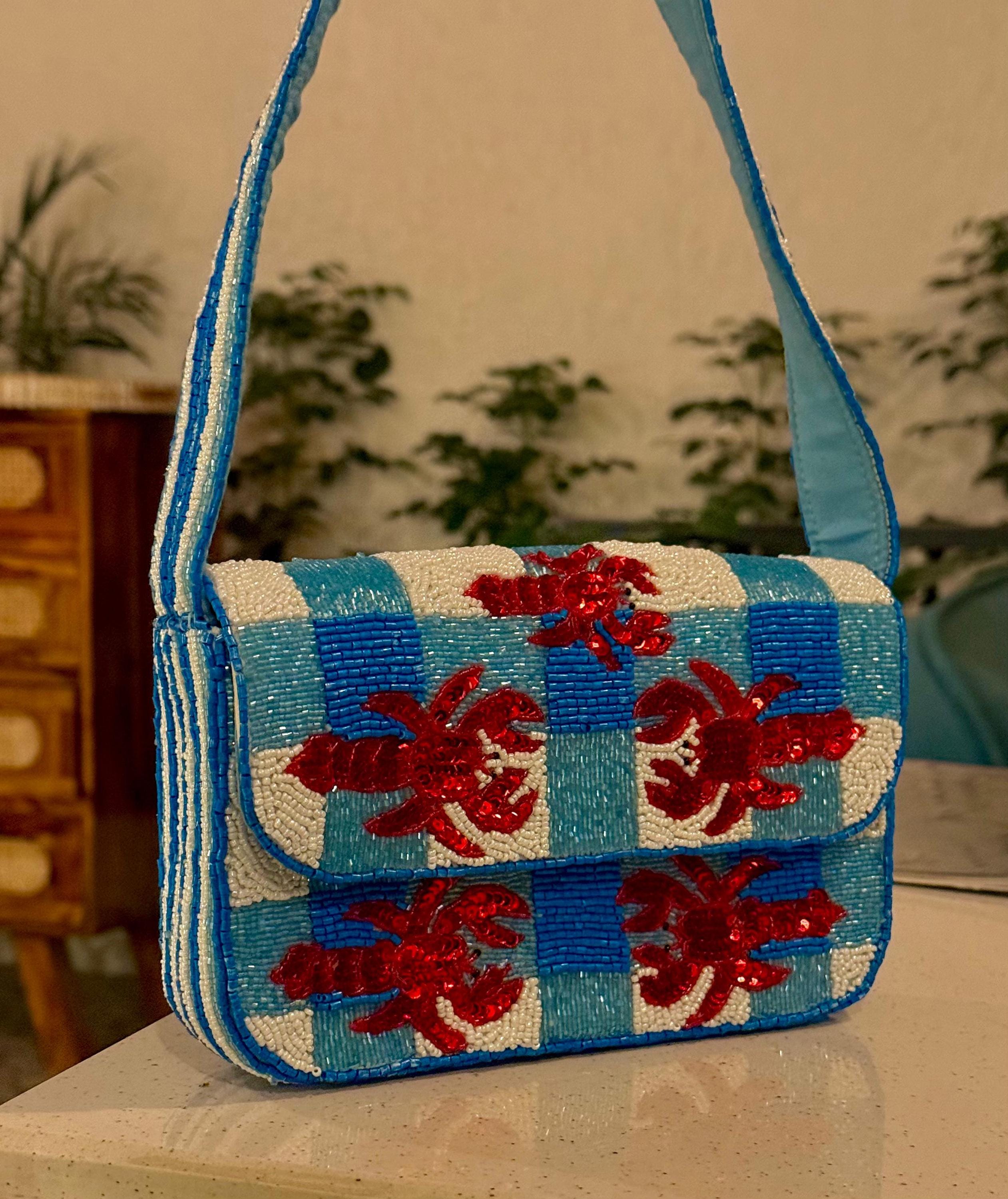 Handmade Lobster Picnic Beaded Clutch